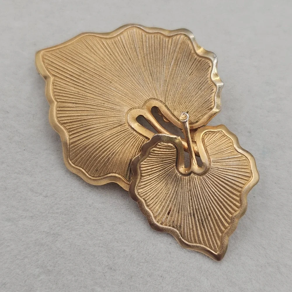 Vintage Rhinestone Brooch Lot Gold Tone Butterfly Leaf Nature Botanical 5pc